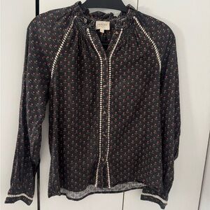 Sezane Washed Black Long Sleeve Buttoned Blouse